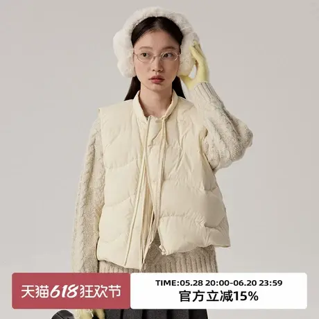 omont蛋挞家 90白鸭绒蕾丝系带羽绒马甲女冬季叠穿保暖厚外套图片