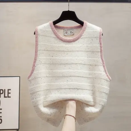 花纱圆领针织马甲背心女2025春秋新款宽松外穿马夹叠穿毛衣坎肩潮商品大图