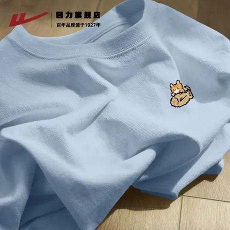 回力冰川蓝短袖t恤男痞帅高级感青少年夏季重磅纯棉打底衫休闲风K商品大图