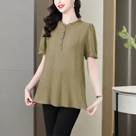 大码女装中长款短袖衬衫女夏季新款宽松显瘦200斤胖MM时尚衬衣商品大图