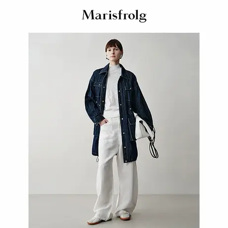 【筑感美学】玛丝菲尔秋蓝色裂纹牛仔多穿工装风外套上衣商品大图
