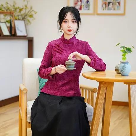筠雅春季新款唐装中国风女装年轻款收腰显瘦新中式盘扣上衣25J030图片