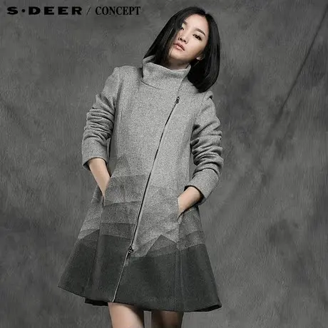 S·�R＼🕝CONCEPT圣迪奥女装渐变斜襟羊毛呢外套大衣S14481831商品大图