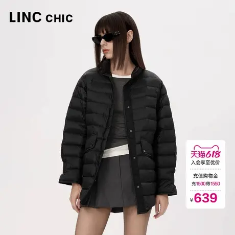 LINC金羽杰羽绒服女款2024新款中长款衬衫式轻薄羽绒服女外套6045图片