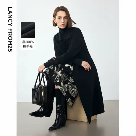 朗姿纯羊毛双面呢气质高级感复古呢子大衣女2024冬季新款毛呢外套图片