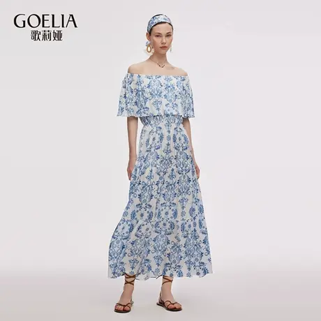 歌莉娅秋季新品印花提花可露肩连衣裙1E7L4K760商品大图
