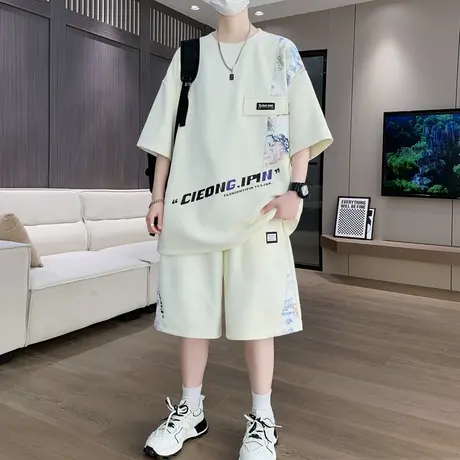 高级感运动套装男生夏季青少年潮牌短袖短裤初中高中学生痞帅男装图片