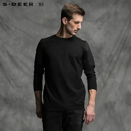 sdeerhe圣迪奥男装个性设计简约时尚拼皮纯色长袖上衣H15372236图片