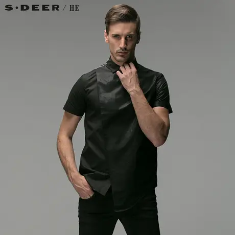 S.Deer/He【惠】 圣迪奥纯黑斜襟休闲衬衫H14270461图片