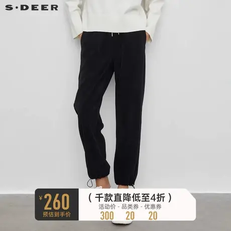 sdeer圣迪奥女装时尚松紧插袋灯芯绒直筒长裤S23460804图片