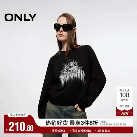 ONLY奥莱夏季休闲百搭圆领印花宽松纯棉长袖卫衣女商品大图