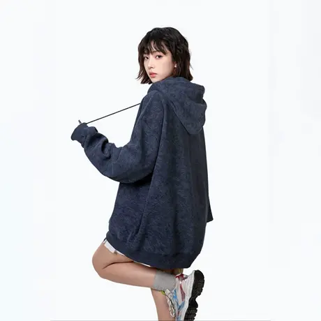 潮牌炒雪花连帽卫衣女春秋2025新款复古长袖美式帽衫宽松百搭外套图片