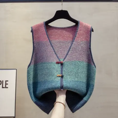 花纱开衫v领针织马甲背心2025春秋新款宽松外穿马夹叠穿毛衣坎肩图片