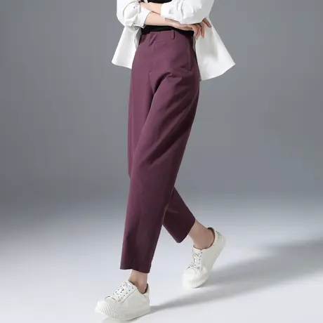 玫瑰红镰刀裤女春秋2025新款宽松休闲九分松紧腰哈伦萝卜裤香蕉裤商品大图