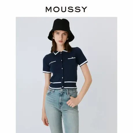 MOUSSY 小香风淑女通勤OL感撞色翻领设计短袖小上衣028GSG70-0040商品大图