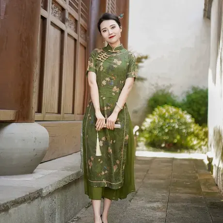 筠雅夏季新款复古改良旗袍裙新中式优雅气质显瘦中长款旗袍24F248商品大图