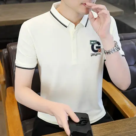 夏季男士短袖t恤纯棉珠地网眼刺绣翻领Polo衫半袖美式上衣男大码商品大图