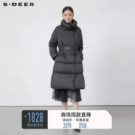 sdeer圣迪奥女装时尚高领收腰肌理长款羽绒服S22482409📬商品大图