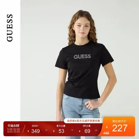 GUESS25年新款夏季女士烫珠抽褶设计印花圆领短袖T恤-Q5PP16K2Q40图片