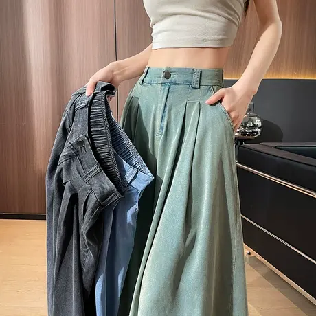 七八分天丝牛仔裤女2025夏季薄款高腰显瘦垂感小个子直筒阔腿裙裤商品大图