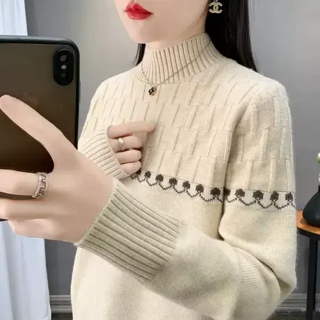 半高领毛衣爆款简约秋冬新款内搭宽松短款时尚洋气韩版针织打底衫商品大图