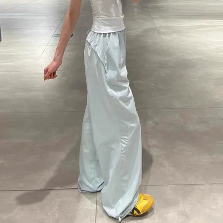 蓝色速干工装裤女夏季薄款高腰宽松直筒休闲防晒小个子阔腿运动裤商品大图