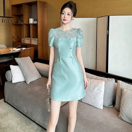 蕾丝拼接轻熟风高腰显瘦连衣裙适合小个子的穿搭名媛气质包臀短裙商品大图