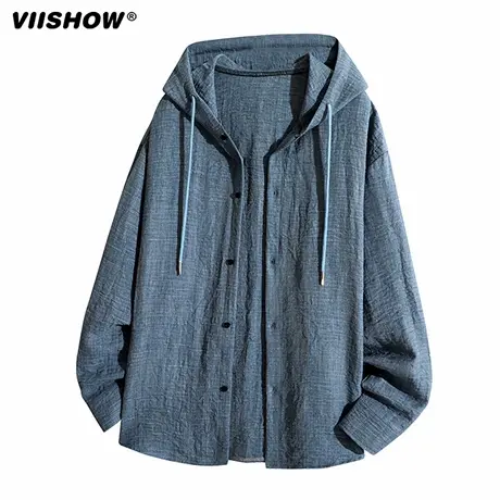 VIISHOW复古连帽长袖衬衫男2025新款秋季新品宽松慵懒风衬衣外套商品大图