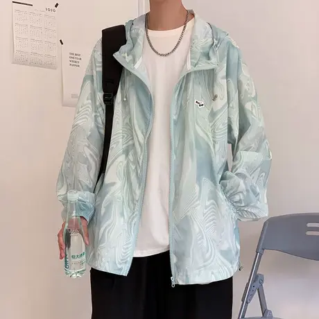 冰丝防晒衣男款夏季薄款透气宽松大码潮牌新款休闲连帽夹克外套图片