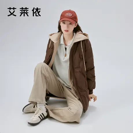 艾莱依冬季2023年新款假两件羽绒服女连帽宽松时尚保暖棒球服外套图片