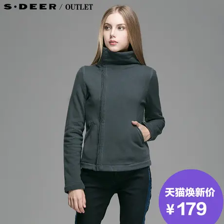 sdeer圣迪奥女装2017秋装休闲羊羔绒立领短款加绒外套S14382210图片