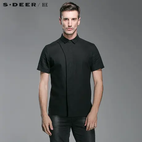S.Deer/He【惠】 圣迪奥纯黑斜襟休闲衬衫H14270463图片