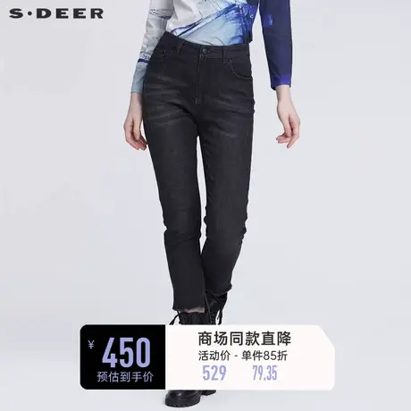 sdeer圣迪奥女装做旧插袋毛边不规则牛仔长裤S22180811图片
