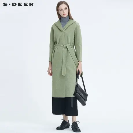 sdeer圣迪奥女装休闲连帽收腰基本款中长款毛呢大衣S20461801图片