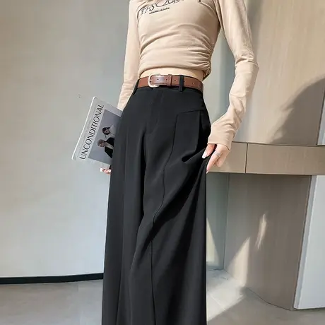 黑色阔腿裤女秋季新款高腰宽松显瘦休闲直筒小个子垂感拖地西装裤商品大图