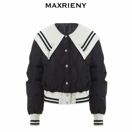 【奥莱】MAXRIENY精致复古学院风羽绒服收腰短款尖领外套女秋冬商品大图