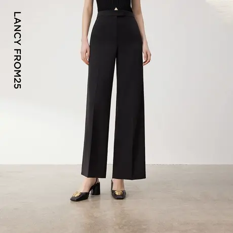 LANCY/朗姿2024夏季新款黑色阔腿直筒西裤高腰气质显高长款裤子女商品大图