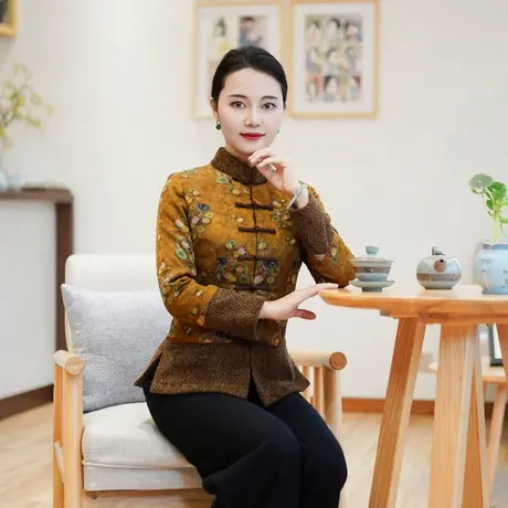 筠雅冬季新款唐装女中国风小袄夹棉加厚保暖新中式盘扣棉衣24R808商品大图