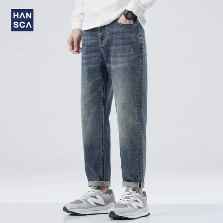 Hansca秋季牛仔裤男宽松直筒2023新款潮牌锥形哈伦男士休闲长裤子商品大图