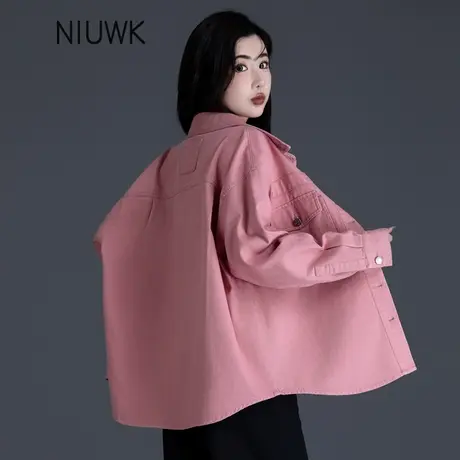 清仓粉色牛仔外套女2025新款春秋季独特休闲小个子宽松衬衣上衣商品大图