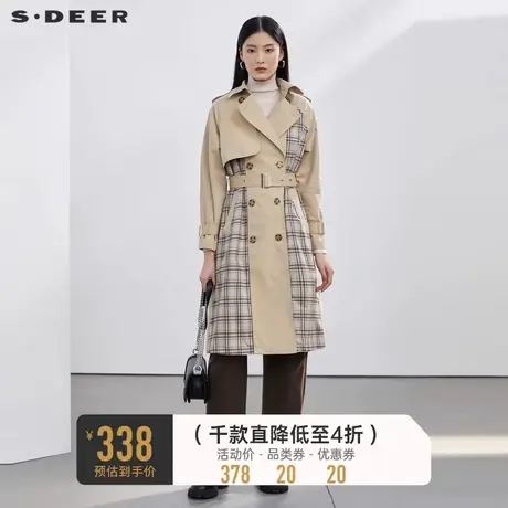 sdeer圣迪奥女装春秋装英伦风格纹双排扣长款风衣女S21361802🦎商品大图