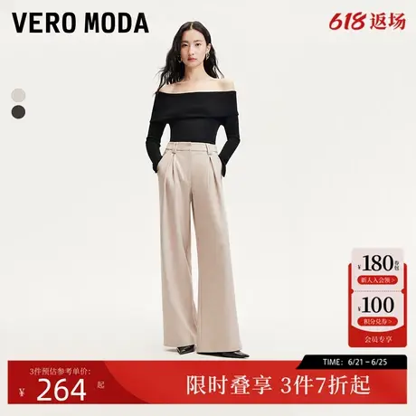 Vero Moda休闲裤女2024秋季新款打褶宽松阔腿西装裤气质简约质感商品大图