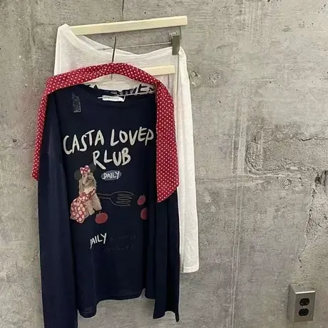 韩国东大门夏季新款美式宽松休闲斜领动漫印花薄款防晒衫T恤上衣图片