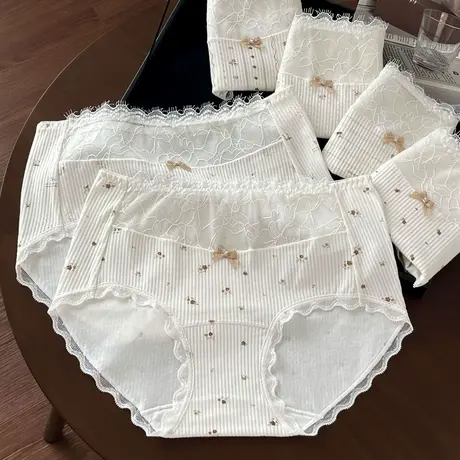 法式睫毛蕾丝少女内裤中腰纯棉螺纹打底短裤碎花包臀波点棉2025款商品大图