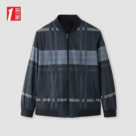 海一家商务休闲棒球领夹克2025春季新款格纹中年男士外套商品大图
