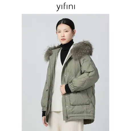 Yifini/易菲中长款宽松貉子毛连帽羽绒服保暖加厚外套女冬新款图片