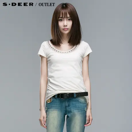 sdeer圣迪奥2014新款夏装女装民族风圆领短袖T恤上衣3680120图片
