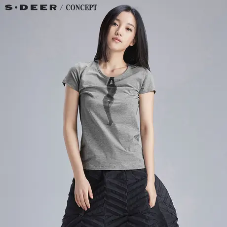 【新品】sdeer圣迪奥专柜正品女夏趣味抽象印花短袖T恤S16280187图片