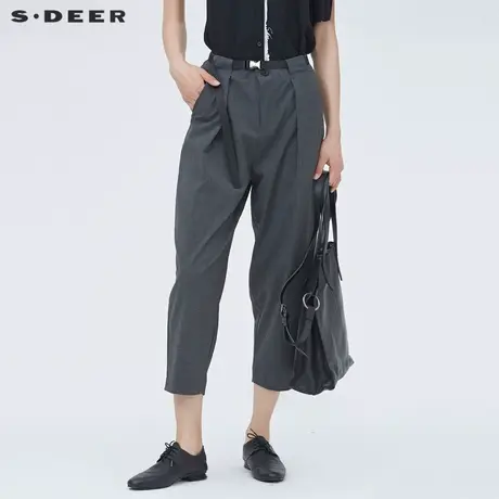 【直播间专属】sdeer圣迪奥复古格纹压褶哈伦裤九分裤S22280816图片