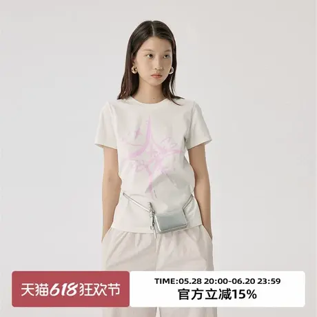 omont蛋挞家 复古星星印花短袖T恤夏季小众正肩修身显瘦上衣图片